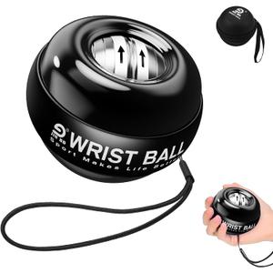 Auto-Start Gyro Ball Wrist Trainer, Gyroscopic Forearm Exerciser for Strengthening Arms, Fingers and Muscles (Pure Black No Light)