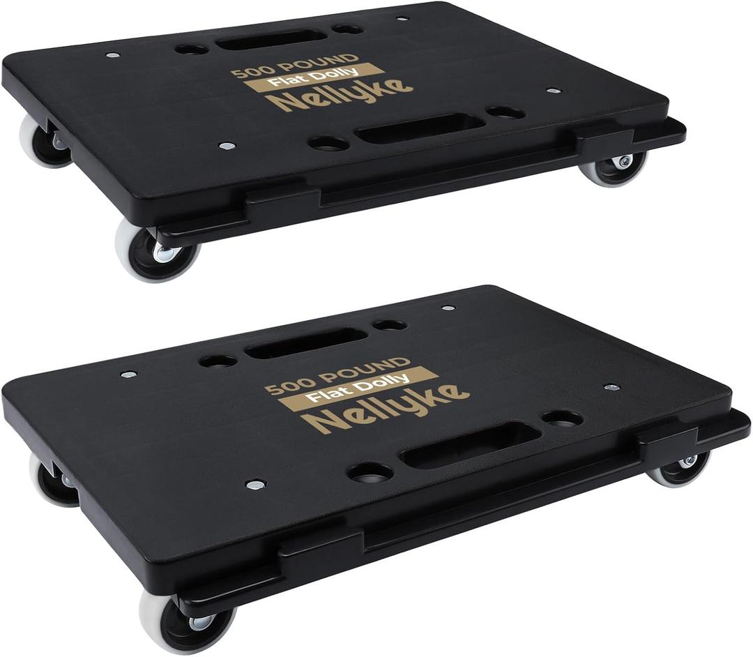 Nellyke Furniture Dolly, 2 Pack Small Flat Moving Dolly, Furniture Movers with 4 Wheels, 500Lbs Capacity, Connectable and Portable Dollies for Heavy Appliance, Black