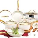 Gotham Steel 15 Pc Ceramic Pots and Pans Set Non Stick, Kitchen Cookware Sets, Pot and Pan Set, Ceramic Cookware Set, Non Toxic Cookware Set, Non Stick Pots and Pan Set Dishwasher Safe, Cream White
