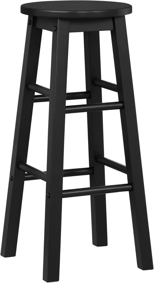 Linon Zeke Black Solid Wood Backless Round Barstool with 29 inch Seat Height