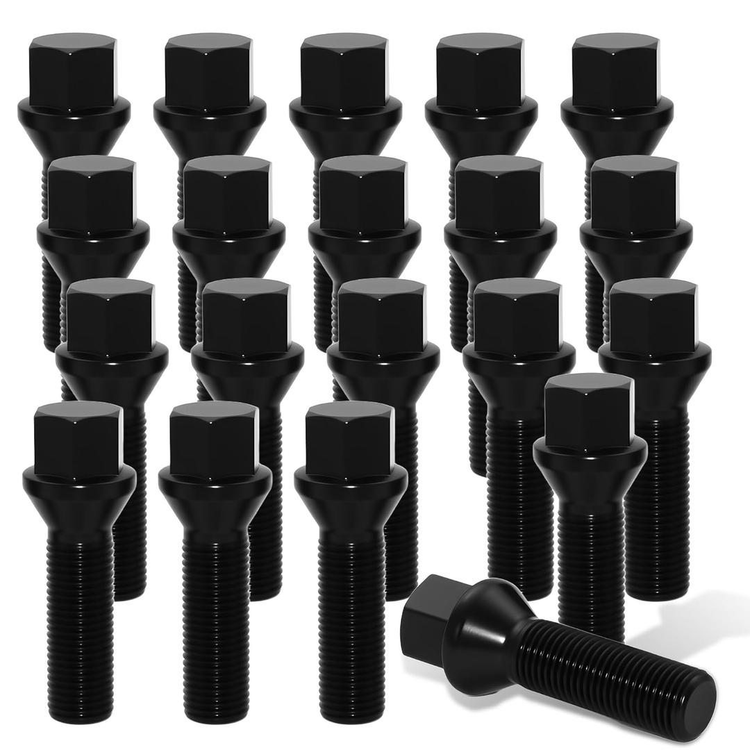 M14x1.5 Extended Lug Bolts  40mm Shank Length, Conical Seat  Compatible with X3 E83 X5 E53 7 Series E6x Aftermarket Wheel Lug Bolts, 20PCS, Black