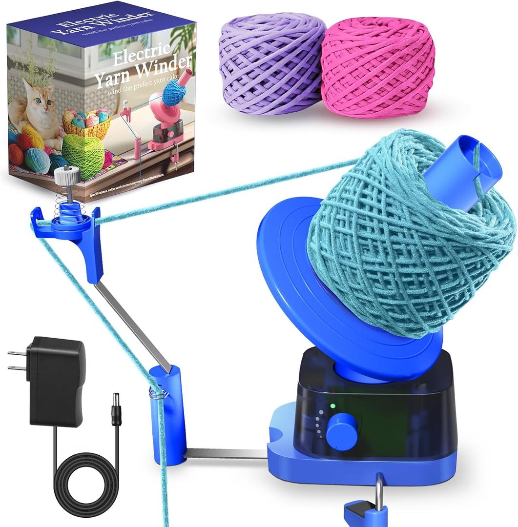 Yarn Winder, Electric Yarn Ball Winder for Crocheting, Efficiently Cake with Strong Tension Adjustable Speed Up to 13 oz, Automatic Spinner Wool for Knitting Enthusiast (Blue)