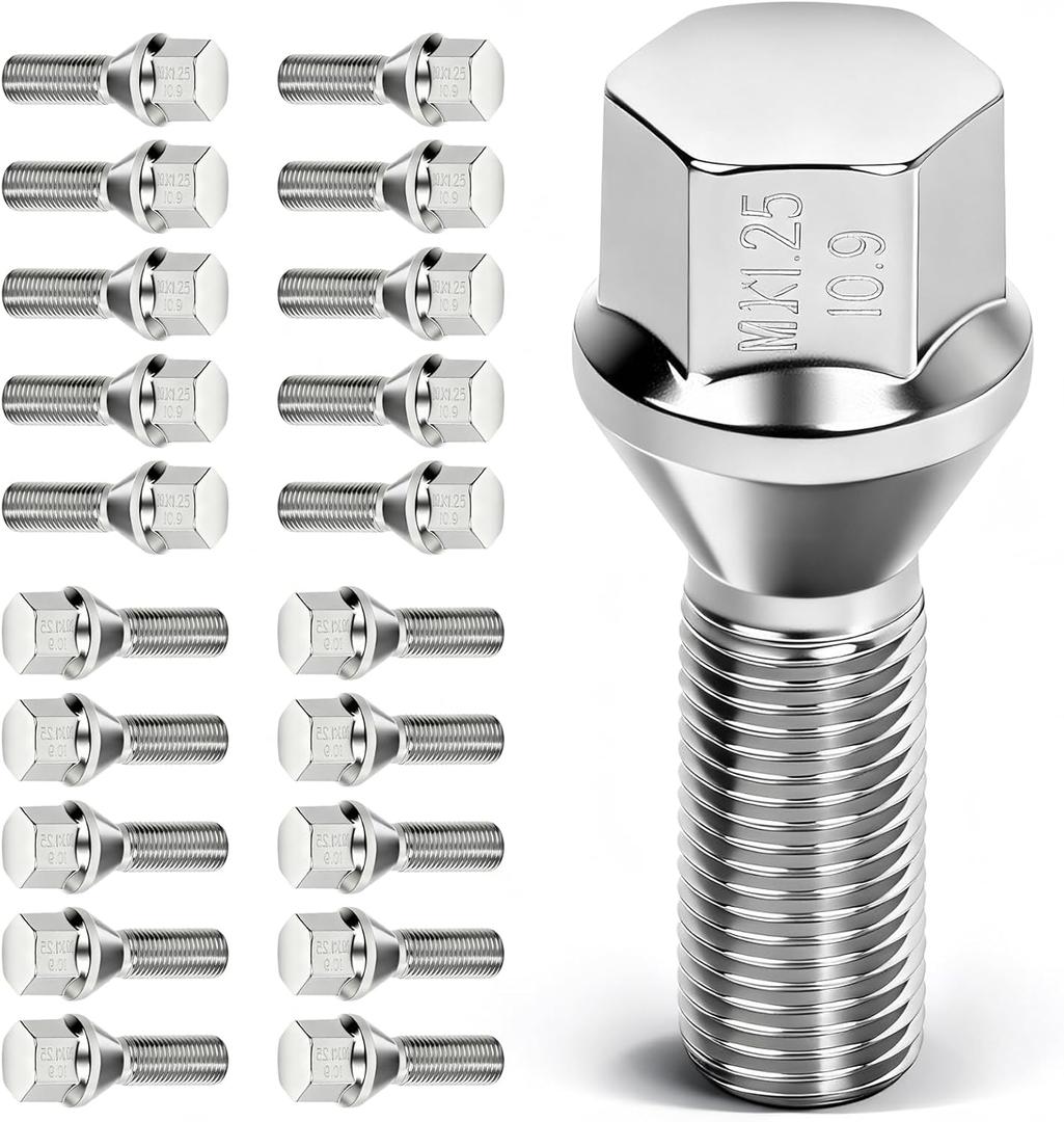 ECCPP M12x1.25 Lug Nuts 20 Pieces 12x1.25 Wheel Lug Bolts Shank Length 28mm Hex 17mm Wheel Bolts Set Fit for 2015-2022 for Renegade 2018-2022 for Compass 2014-2022 for Cherokee