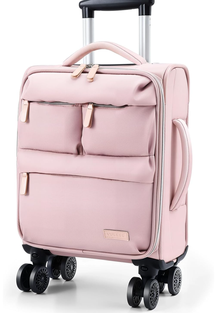 16 Inch Underseat Carry On luggage Airline Approved, Softside Suitcase with Spinner Wheels, Lightweight Travel Rolling Bag with Detachable Laptop Padded for Women, Pink