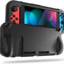 FINTIE Silicone Case Compatible with Nintendo Switch - Soft [Anti-Slip] [Shock Proof] Protective Cover with Ergonomic Grip Design, Drop Protection Grip Case (Black)