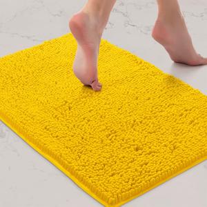 LuxUrux Bath Mat, Extra-Soft Plush Non-Slip Bathroom Rug, Luxury Chenille Microfiber Material, Super Absorbent Shaggy Bath Rug. Machine Wash & Dry (17 x 24 inches, Lemon)