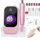 Professional Electric Nail Drill File, HUGMAPLE 45000RPM Portable E-File Machine with Bits & Base, Rechargeable Cordless Nail Drill Kit for Shaping, Removing & Polishing Gel Nails for Salon Home (Rose Gold Pink)