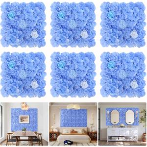 6pcs Flower Wall Backdrop 16.5"x16.5" Artificial Floral Panel-Blue