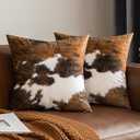 Woaboy Pack of 2 Decorative Throw Pillow Covers Cowhide Brindle Printed Couch Throw Pillows Cushion Covers for Home Decor Living Room Sofa Bedroom 18x18 Inch