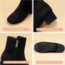 PANDANINJIA Girls Boots Fashion Square-Toe Dress Boots Low Heel Alyssa Ankle Booties with Zipper for Toddler Little Kids Big Kids (Black Suede)