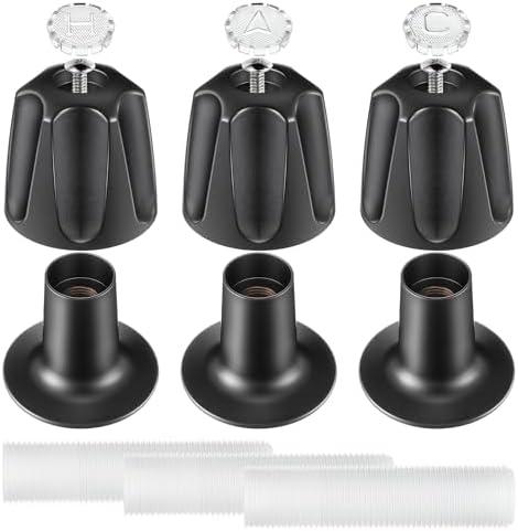 Enhon Bathtub and Shower 3 Handle Remodel Trim Kit Compatible with Pfister Verve Tub Shower, Faucet Knob Replacement Include 1 Hot 1 Cold 1 Diverter and 3 Flanges (Matte Black)