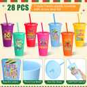 28 Pcs Fiesta Tumbler with Straw and Lid 24 oz Mexican Water Bottle Iced Coffee Travel Mug Cup Reusable Plastic Cups for Cinco De Mayo Party Decorations Fiesta Taco Birthday Party (Vivid)