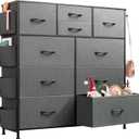 WLIVE Dresser for Bedroom with 10 Drawers, Fabric Dresser Chest of Drawers with Side Pockets and Hooks, Sturdy Metal Frame, Drawers Organizer Unit for Room, Hallway, Dark Gray