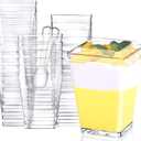 Eupako 100 Pack 5 oz Square Clear Plastic Dessert Cups with Lids and Spoons, Small Clear Plastic Tumbler Cups Set, Great for Desserts, Appetizers, Puddings, Mousse