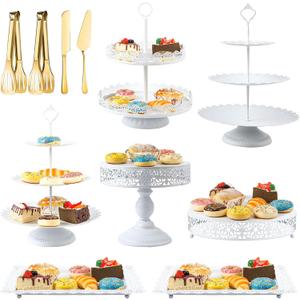 MTJYQTF Gold Cake Stand Set - 11pcs Metal Dessert Table Display Set for Party, Vintage Candy Table Display Sets for Wedding Birthday Baby Shower Housewarming Party Farewell Party - White