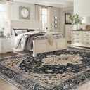 Area Rug 8x10 Vintage Rugs: Large Washable Living Room Rug Retro Medallion Distressed Soft Low Pile Non-Slip Indoor Floor Carpet for Bedroom Kitchen Nursery Dining Office (BeigeBlack, 8'x10')
