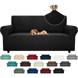 ZNSAYOTX Super Stretch Couch Cover (72"-92") Universal Sofa Covers with Elastic Bottom, Dog Cat Pets Friendly Washable Furniture Protector Fitted Sofa Slipcovers Stay in Place (Black, Sofa)