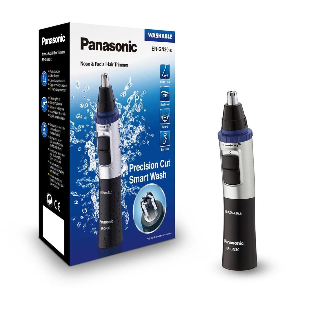 Panasonic ER-GN30-K Nose, Ear n Facial Hair Trimmer Wet/Dry with Vortex Cleaning System, Black (Blue)