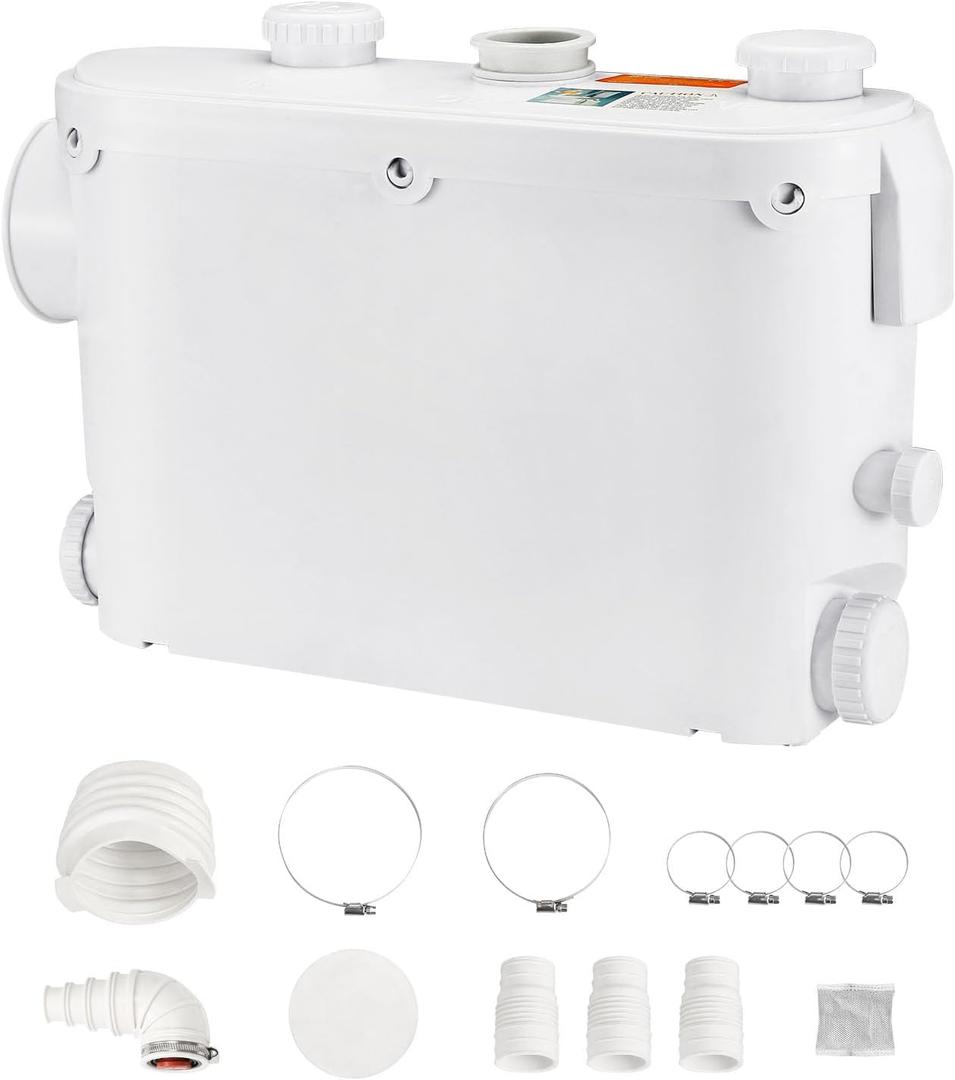 Happybuy 500W Macerator Pump  29 GPM Flow, 8m Head, Wall-Mounted Upflush System for Toilet, Shower, Sink & Laundry