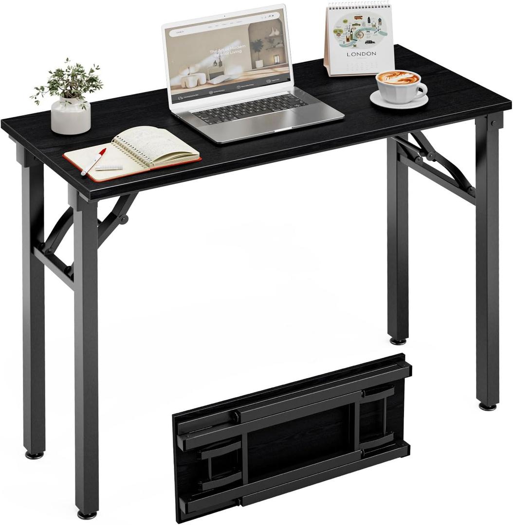 Folding Table Computer Desk - 35.8" No Assembly Folding Desk Design and Foldable Office Desk, Small Desk for Bedroom, Compact Storage Portable Use for Dorm and RV Small Space, Dark Oak