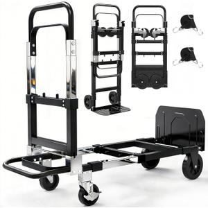 3-in-1 Folding Hand Trucks, 500lbs Convertible Dolly, Dolly Cart with Wheels Heavy Duty, Moving Cart with Retractable Handle, Collapsible Trolley for Moving Office/Home/Warehouse/Boxes/Cartons (Black)