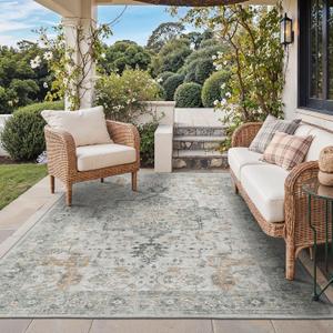 GENIMO Outdoor & Indoor Area Rug 5'x8', Waterproof, Non-Shedding, Easy Cleaning, Boho Mat for Patio, Living Room, Balcony, Dining Room, RV, Deck, Bedroom, Camping, Outside Carpet,Light Grey Brown