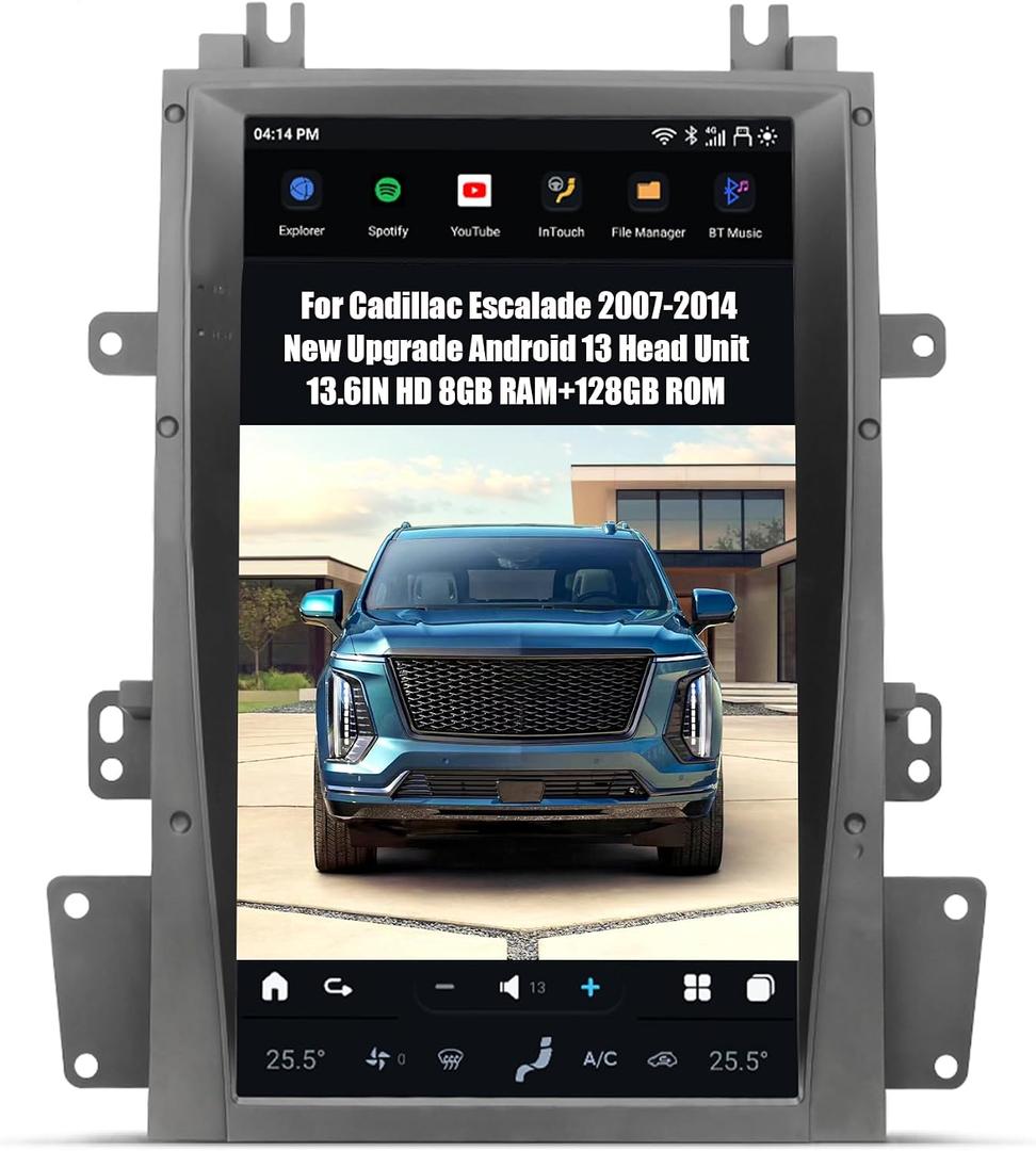 AUCARTUO AuCar Android 13 Car Radio 13.6 Inch Touch Screen Head Unit for Cadillac Escalade 2007-2014 Car Multimedia Stereo Video Player GPS Navigation Wireless Carplay & Android Auto 8+128GB