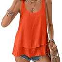 SOLY HUX Women's Summer Tank Tops Scoop Neck Sleeveless Layered Flowy Casual Vacation Top Plain, Orange, Medium