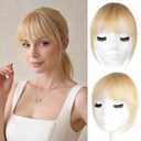 LEEONS Clip in Bangs Real Human Hair, 100% Remy Human Hair Topper for Women, Clip on Bangs Hairpiece with Temples (Wispy Bangs, Dark Blonde mix with Blonde)