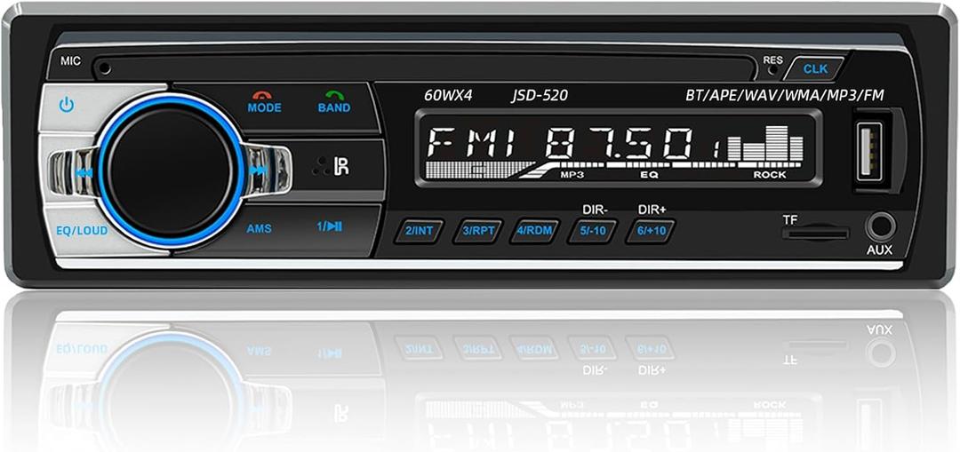 JSD-520 Car Stereo Audio Single Din Bluetooth Handsfree FM Radio Receiver USB Charging/MP3/AUX/TF, No CD Player