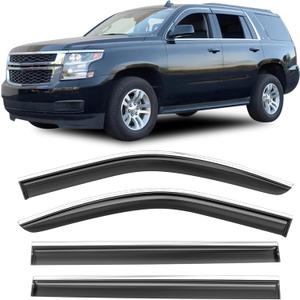 Shatterproof Taped-On Window Deflectors for Chevrolet Suburban/GMC Yukon XL/Escalade ESV 2015-2020 with Chrome Trim, Rain Guards, Window Visors for Cars, Vent Deflector, 4pcs