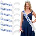 Janinka 6 Pcs Senior Sash 2026 Graduation Satin Sash with Glitter Letter Silver Crown Tiaras Cheer 2026 Gifts for Graduation Party Cheerleader Prom Photos Celebration(Blue)