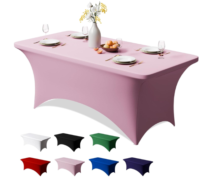Trlyc 2 Pack 4FT Spandex Table Cloth - 48 x 30 Inch Rectangular Stretch Tablecloth, Wrinkle Resistant Scretch Table Cover for Wedding, Party, Banquet, Picnic, Outdoor Decoration (2Pcs, Pink)