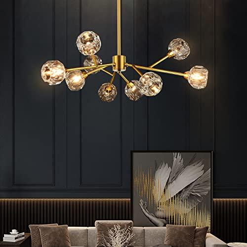 Weesalife Sputnik Chandeliers for Dining Room Light Fixture Over Table, Modern Crystal Chandeliers, 9 Lights Gold Lighting Fixtures for Living Room Bedroom Kitchen Island