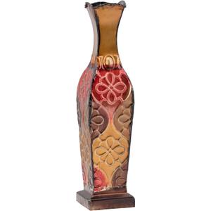 Elements Harlequin Embossed Decorative Metal Vase, Home Decor for Dried Flower and Artificial Floral Arrangements, Living Room, Bedroom, Table Centerpiece, 17-Inch