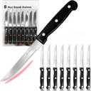 Upgraded Steak Knives Set of 8, Uncoated Stainless Steel Serrated Steak Knife Set, 4.5 Inch Steak Knife with Ergonomic Handle and Sharp Blades, Dishwasher Safe Dinner Knives for Kitchen, Restaurant