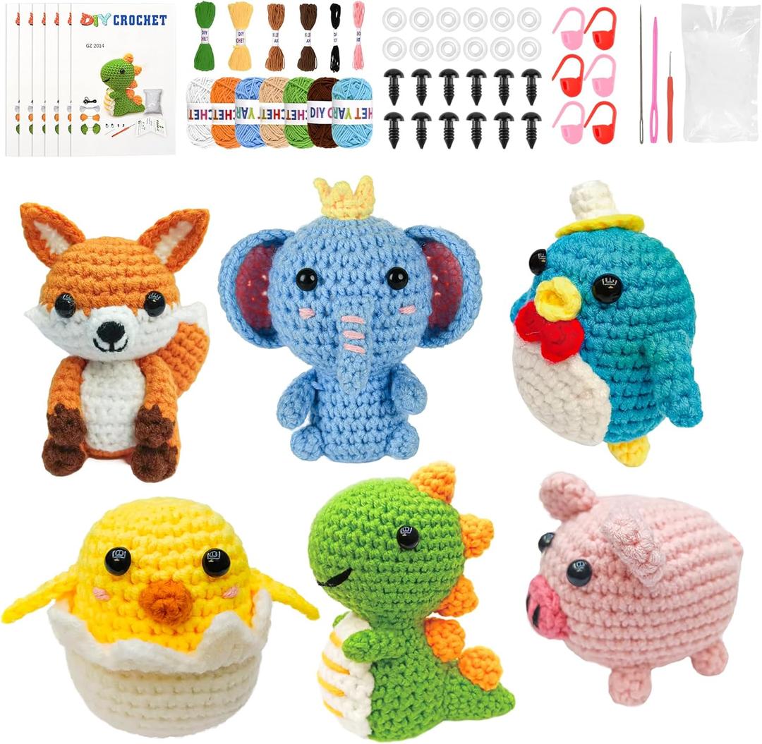 Mobelixy 6PCS Crochet Kit for Beginners, 2026 Christmas Knitting Kit with Step-by-Step Video Tutorials, Beginner Crochet Kit for Adults (Green)