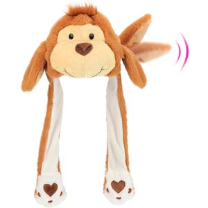 Bubblepompom Animal Hat with Ears Moving Jumping Pop Up Beating Hat Plush Holiday Cosplay Dress Up Funny Gift for Kids