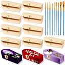Sintuff 12 Pieces Unfinished Halloween Coffin Boxes with 10 Art Brushes 6 Inch Unfinished Wood Funeral Treasure Chest with Locking Clasp for Halloween Party Decoration DIY Crafts Jewelry Box