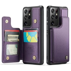 Vinich for Samsung Galaxy S21 Ultra Wallet Case with Card Holder, RFID Blocking Credit Slots Kickstand Shockproof Phone Cover for Women Men, Purple