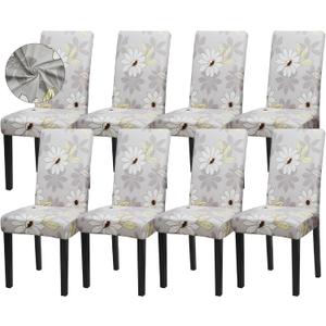 Sufdari Dining Chair Covers,Kitchen Chair Cover,Parsons Chair Slipcover,Spandex Chair Protectors for Dining Room Stretch Chairs Cover Set of 8 -Grey Floral
