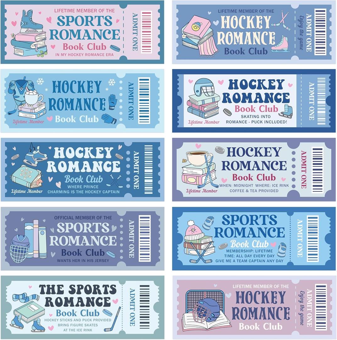Laffact Valentine's Day Hockey Bookmarks - 240Pcs Cute Ticket Book Club Reading Tracker, Hockey Romance Design Page Marker, Readers Accessory Bookish Gifts for Book Lover School Library Romance Reader