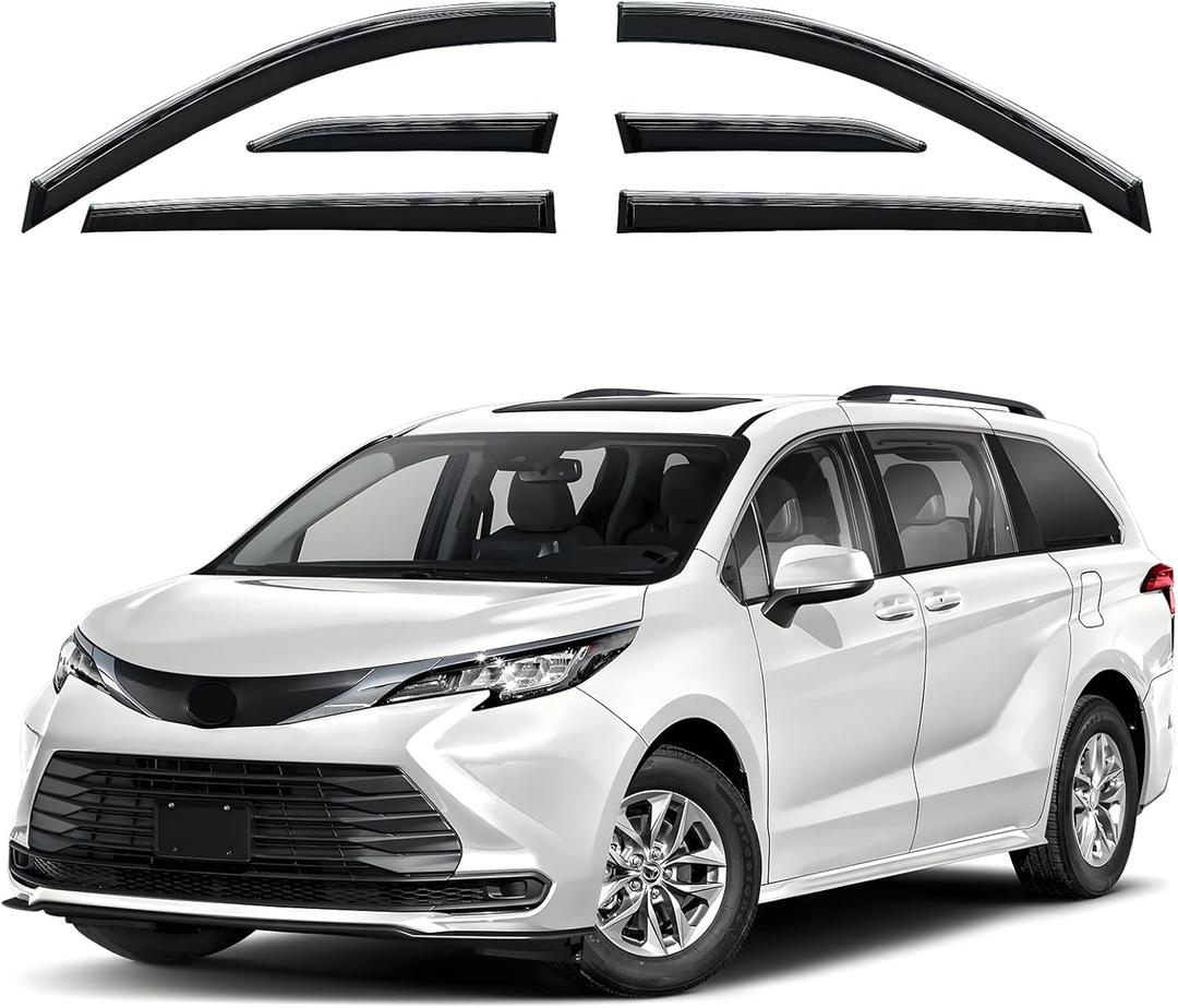 Rain Guards Window Visors 6 Piece Set for Toyota Sienna 2021 2022 2023 2024 2025 / Safe RAIN Out-Channel Guard Deflector(for Sienna 21-25 6-Piece Set Chrome)