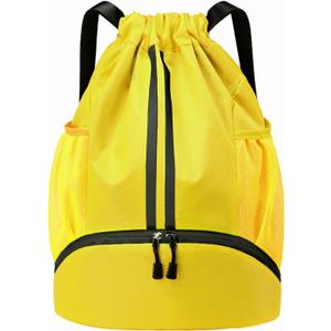 Hoedia Sports Drawstring Backpack - String Swim Gym Bag with Shoes Compartment and Wet Proof Pocket for Women/Men (Yellow) (Large)