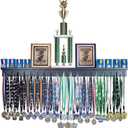 4ft- Medal Awards Rack Premier Medal Hanger Display Rack and Trophy Shelf for Gymnastics, Soccer, Basketball, Football, and More. The Largest Medal and Award Display- 48 (Black)