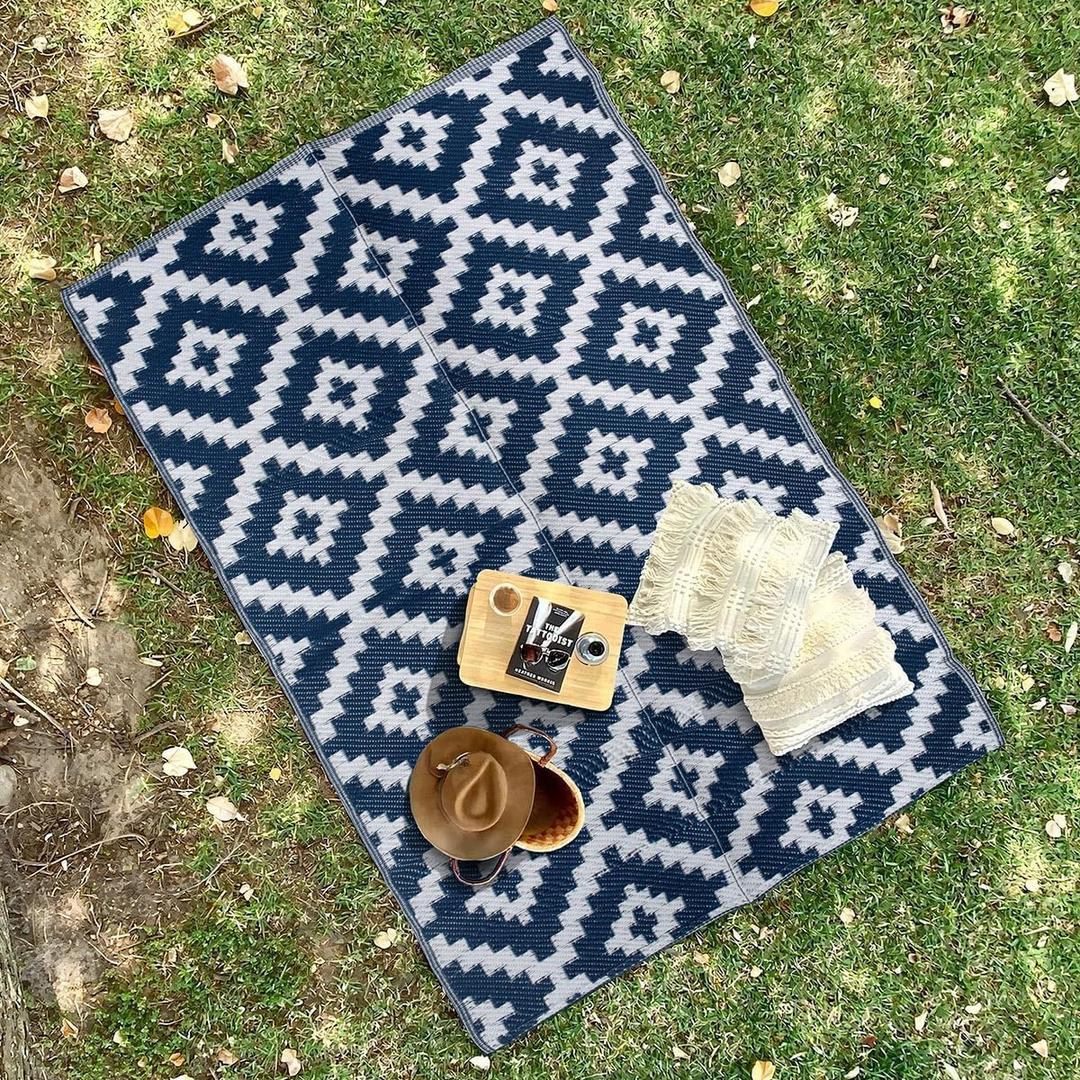 Basket Rug, Thin, Foldable, Garden, Balcony and Home Rug, Water-Repellent Patterned Picnic Rug, Easy to Carry Indoor and Outdoor Rug, 93"x5"
