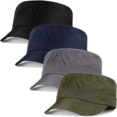 Geyoga 4 Pieces Cadet Army Caps Military Adjustable Flat Top Caps Cotton Unisex Cadet Hat Costume Army Hat