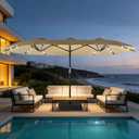 Suteck 15FT Patio Umbrella with Base & Solar Lights, Khaki | Double-Sided, Crank Handle, UV & Fade Resistant Canopy, Poolside, Backyard, Deck, Market