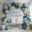 2 x Dusty Blue Balloon Garland Arch Kit, Sage Green Dusty Blue Sand White Gold with Confetti Latex Balloons for Boy Baby Shower Wedding Birthday Party Decorations