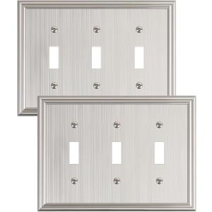 2-Pack Triple Toggle Light Switch Cover Plate, Durable Solid Zinc Alloy Decorative Switch Plate Covers, Brushed Nickel 3 Gang Wall Plate, Corrosion Resistant